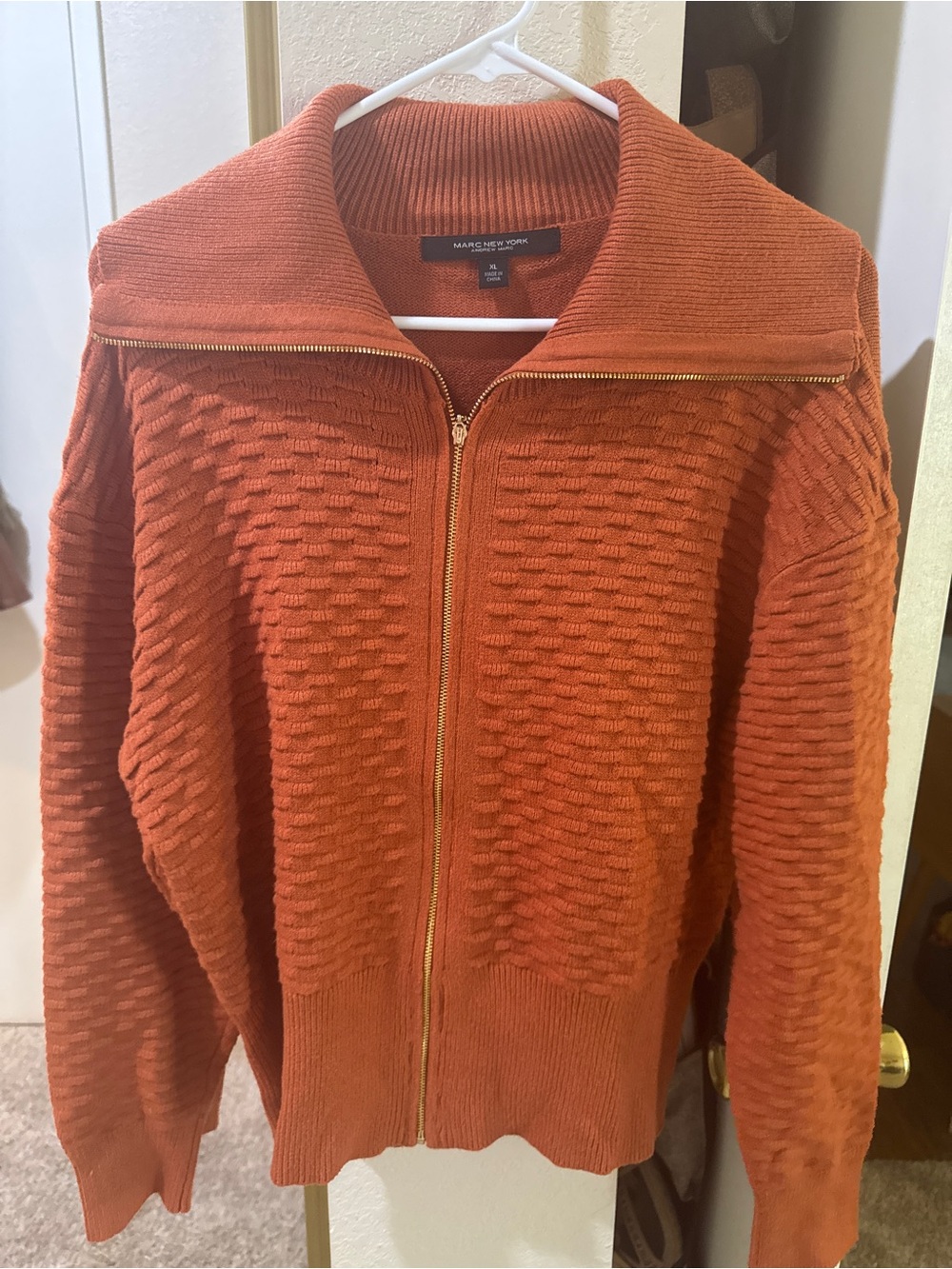 Marc New York Women’s XL Burnt Orange Zip-Up Knit Cardigan
